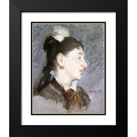 The Young Woman with a Wing Collar, Profile (La jeune fille au col casse) Black Modern Wood Framed Art Print with Double Matting by Manet, Edouard