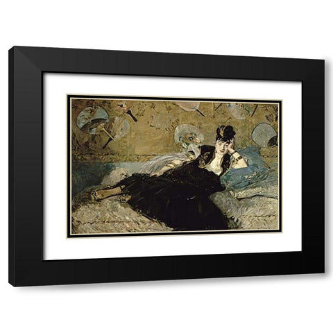 La Dame aux Eventails; Nina de Callias, 1873-74 Black Modern Wood Framed Art Print with Double Matting by Manet, Edouard