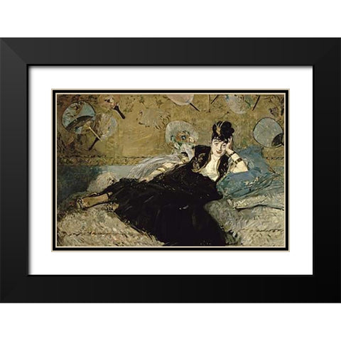 La Dame aux Eventails; Nina de Callias, 1873-74 Black Modern Wood Framed Art Print with Double Matting by Manet, Edouard