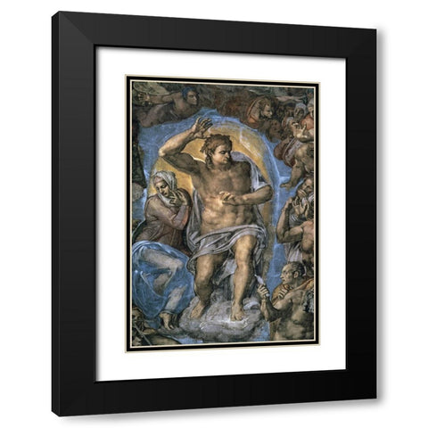 The Virgin Trying to Intercede with Christ Black Modern Wood Framed Art Print with Double Matting by Michelangelo