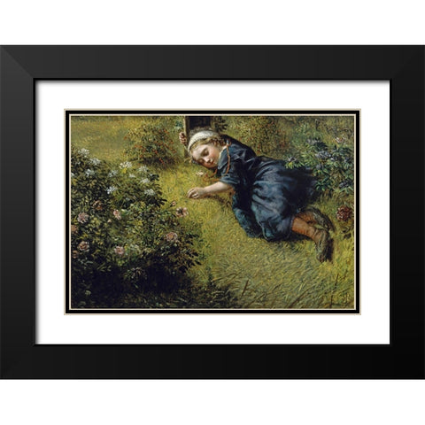 Garden Slumber Black Modern Wood Framed Art Print with Double Matting by Millais, John Everett
