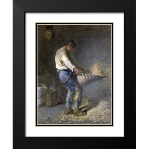 The Winnower Black Modern Wood Framed Art Print with Double Matting by Millet, Jean-Francois