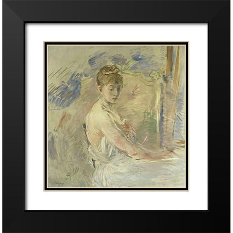 Jeune Femme se Levant Black Modern Wood Framed Art Print with Double Matting by Morisot, Berthe