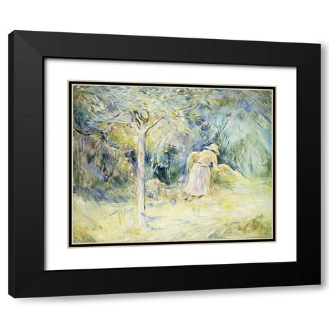 Les Foins a Mezy Black Modern Wood Framed Art Print with Double Matting by Morisot, Berthe