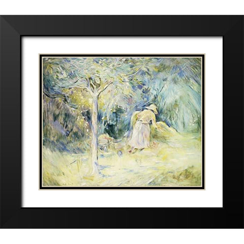 Les Foins a Mezy Black Modern Wood Framed Art Print with Double Matting by Morisot, Berthe