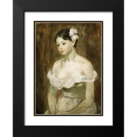 Portrait of a Young Girl Black Modern Wood Framed Art Print with Double Matting by Morisot, Berthe