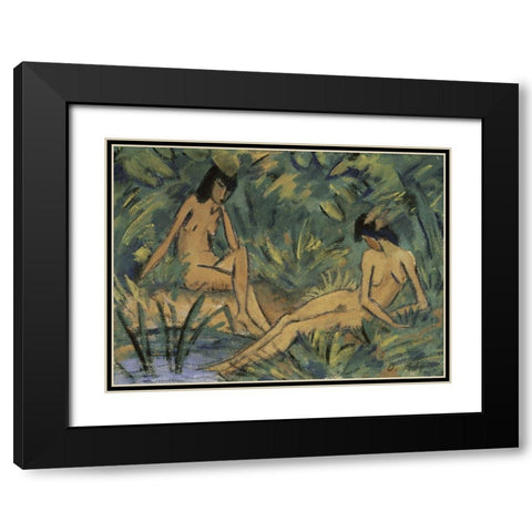 Girls Seated at the Water Black Modern Wood Framed Art Print with Double Matting by Muller, Otto