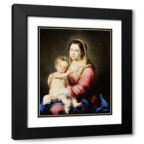 The Virgin and Child Black Modern Wood Framed Art Print with Double Matting by Murillo, Bartolome Esteban