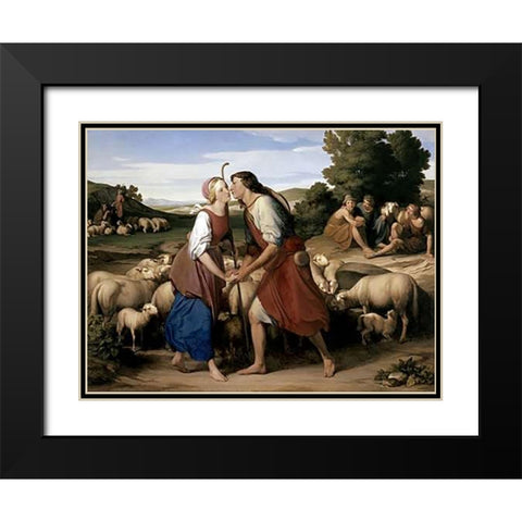 Jacob and Rachel Black Modern Wood Framed Art Print with Double Matting by Nacke, Gustav Heinrich