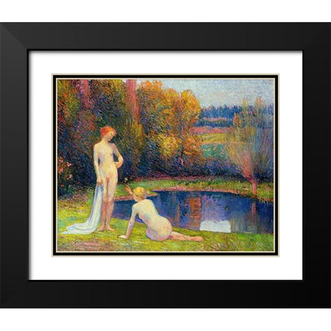 Les Baigneuses Black Modern Wood Framed Art Print with Double Matting by Petitjean, Hippolyte