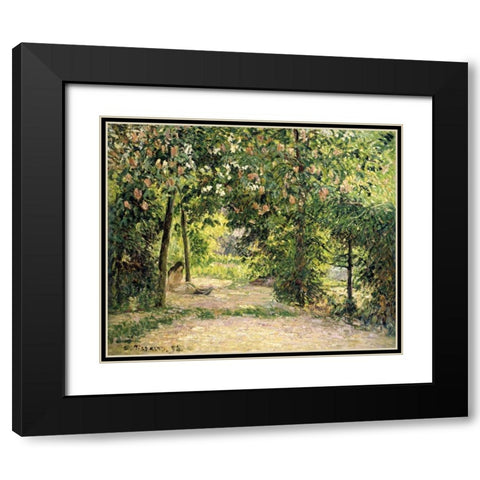 The Garden in Springtime at Eragny Black Modern Wood Framed Art Print with Double Matting by Pissarro, Camille