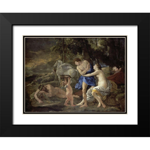 Cephalus and Aurora Black Modern Wood Framed Art Print with Double Matting by Poussin, Nicolas