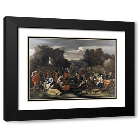 Manna from Heaven Black Modern Wood Framed Art Print with Double Matting by Poussin, Nicolas