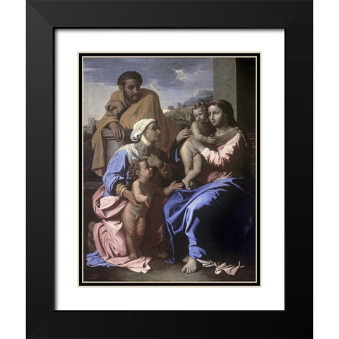 The Holy Family with John the Baptist and St. Elizabeth Black Modern Wood Framed Art Print with Double Matting by Poussin, Nicolas