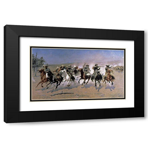 A Dash For The Timber Black Modern Wood Framed Art Print with Double Matting by Remington, Frederic