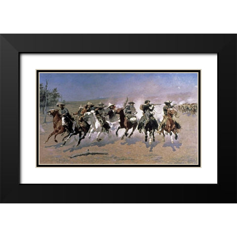 A Dash For The Timber Black Modern Wood Framed Art Print with Double Matting by Remington, Frederic