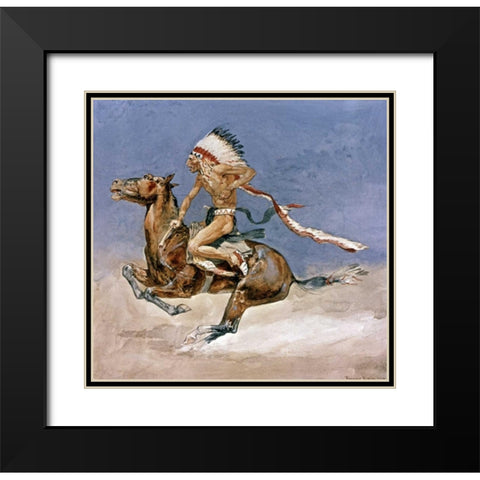 Pony War Dance Black Modern Wood Framed Art Print with Double Matting by Remington, Frederic