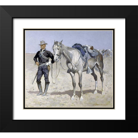 Trooper of the Plains Black Modern Wood Framed Art Print with Double Matting by Remington, Frederic
