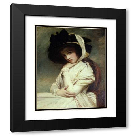 Lady Hamilton in a Straw Hat Black Modern Wood Framed Art Print with Double Matting by Romney, George