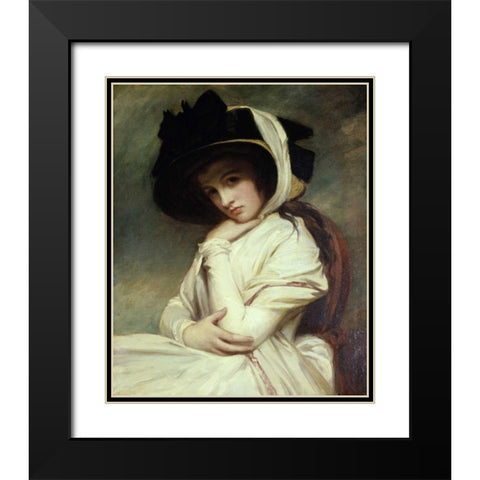 Lady Hamilton in a Straw Hat Black Modern Wood Framed Art Print with Double Matting by Romney, George