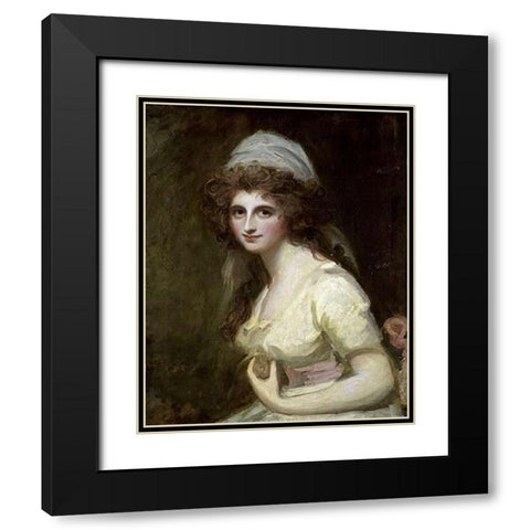 Lady Hamilton in a White Turban Black Modern Wood Framed Art Print with Double Matting by Romney, George