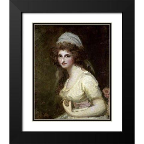 Lady Hamilton in a White Turban Black Modern Wood Framed Art Print with Double Matting by Romney, George