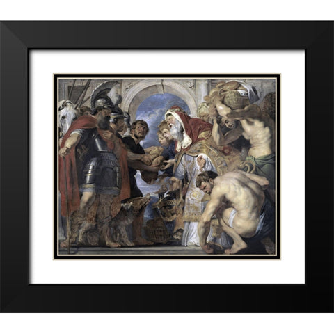 Abraham and Melchizedek Black Modern Wood Framed Art Print with Double Matting by Rubens, Peter Paul