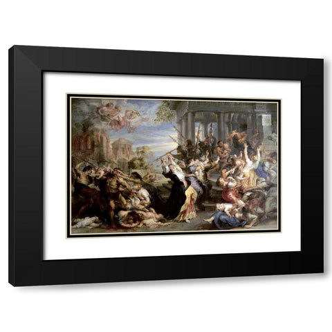 Slaughter of the Innocents Black Modern Wood Framed Art Print with Double Matting by Rubens, Peter Paul