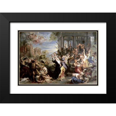Slaughter of the Innocents Black Modern Wood Framed Art Print with Double Matting by Rubens, Peter Paul