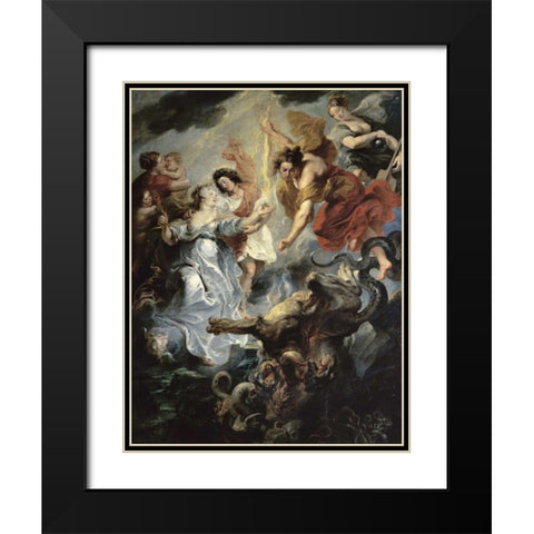 The Queens Reconciliation with Her Son Black Modern Wood Framed Art Print with Double Matting by Rubens, Peter Paul