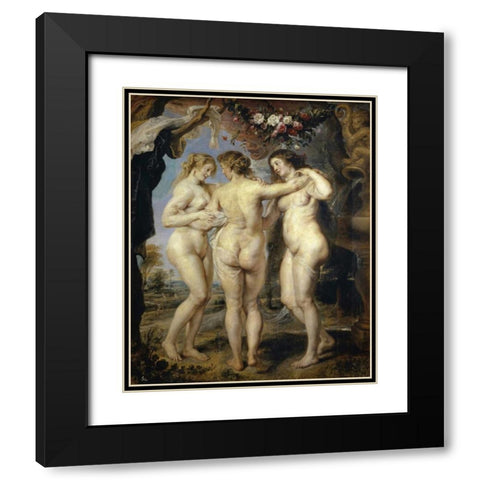 The Three Graces Black Modern Wood Framed Art Print with Double Matting by Rubens, Peter Paul