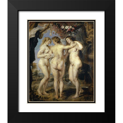 The Three Graces Black Modern Wood Framed Art Print with Double Matting by Rubens, Peter Paul