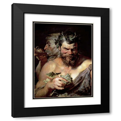 The Two Satyrs Black Modern Wood Framed Art Print with Double Matting by Rubens, Peter Paul