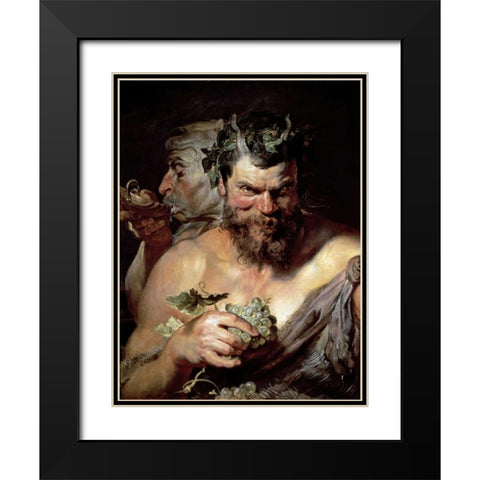 The Two Satyrs Black Modern Wood Framed Art Print with Double Matting by Rubens, Peter Paul