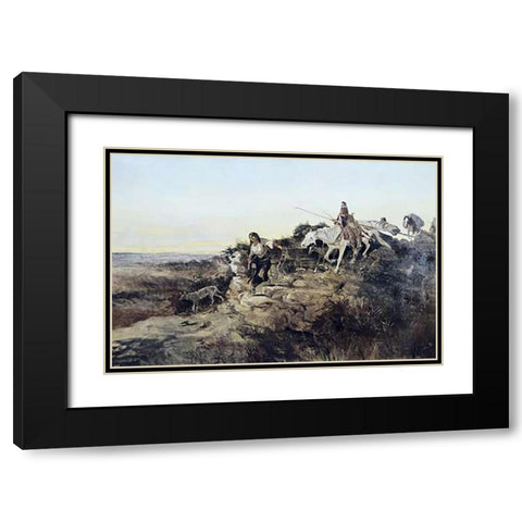 Return from Hunt Black Modern Wood Framed Art Print with Double Matting by Russell, Charles
