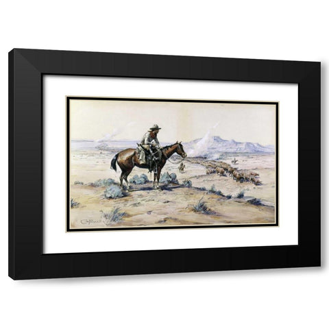 The Trail Boss Black Modern Wood Framed Art Print with Double Matting by Russell, Charles M.