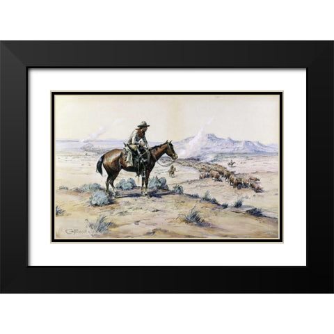 The Trail Boss Black Modern Wood Framed Art Print with Double Matting by Russell, Charles M.