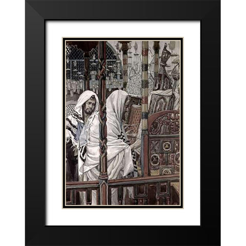 Jesus Teaching In The Synagogue Black Modern Wood Framed Art Print with Double Matting by Tissot, James