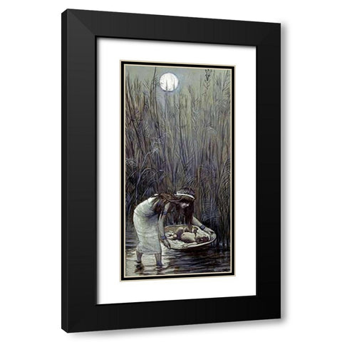 Moses Laid Amid the Flags Black Modern Wood Framed Art Print with Double Matting by Tissot, James