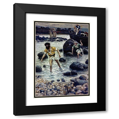 The Calling of James and John Black Modern Wood Framed Art Print with Double Matting by Tissot, James