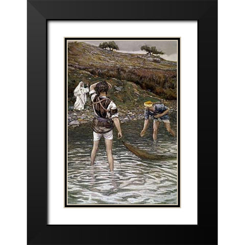 The Calling of Peter and Andrew Black Modern Wood Framed Art Print with Double Matting by Tissot, James