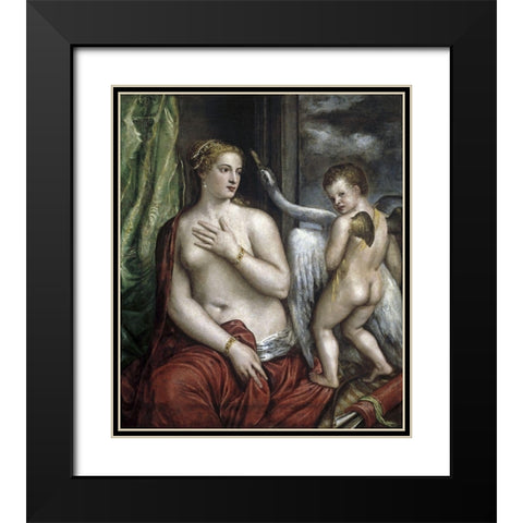 Leda and the Swan Black Modern Wood Framed Art Print with Double Matting by Titian