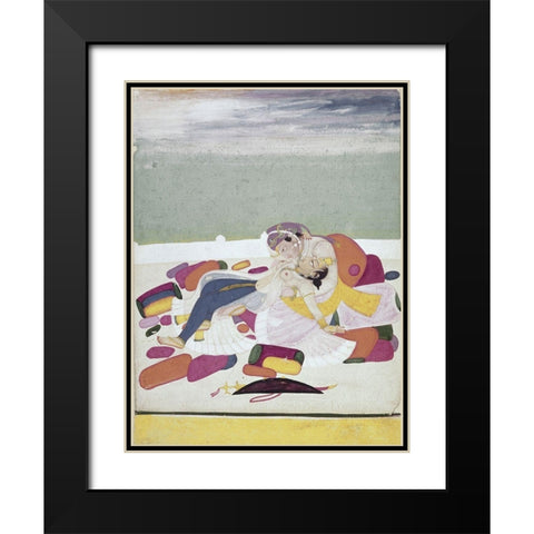 A Kiss At The Court Black Modern Wood Framed Art Print with Double Matting by Unknown