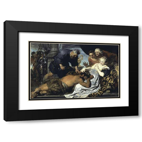 Samson and Delilah Black Modern Wood Framed Art Print with Double Matting by Van Dyck, Anthony