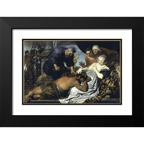 Samson and Delilah Black Modern Wood Framed Art Print with Double Matting by Van Dyck, Anthony