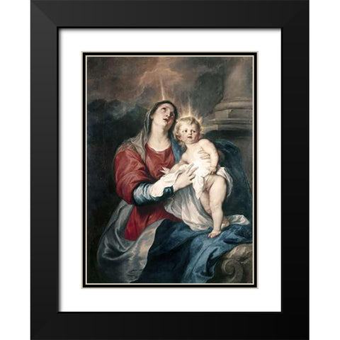 Virgin and Child Black Modern Wood Framed Art Print with Double Matting by Van Dyck, Anthony