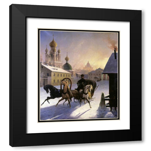 Troika on St. Petersburg Street Black Modern Wood Framed Art Print with Double Matting by Von Hampein, Carl