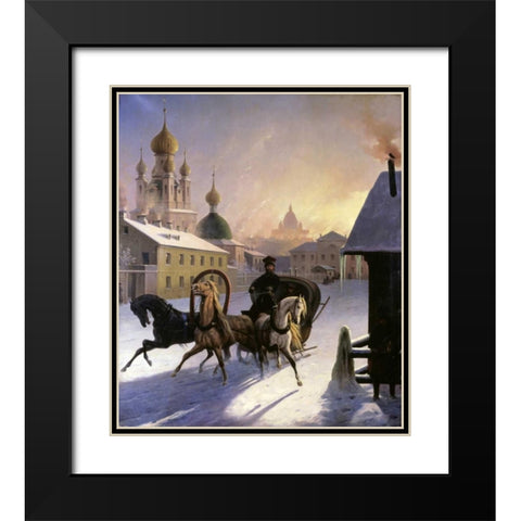 Troika on St. Petersburg Street Black Modern Wood Framed Art Print with Double Matting by Von Hampein, Carl