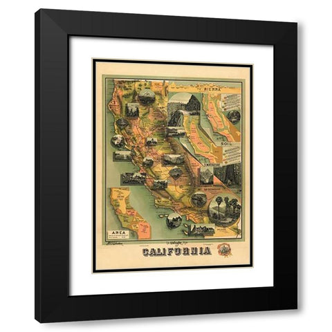 The Unique Map of California, 1885 Black Modern Wood Framed Art Print with Double Matting by Johnstone, E