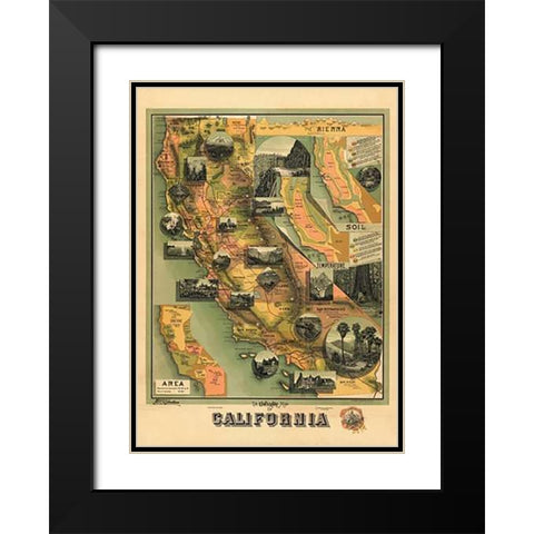 The Unique Map of California, 1885 Black Modern Wood Framed Art Print with Double Matting by Johnstone, E